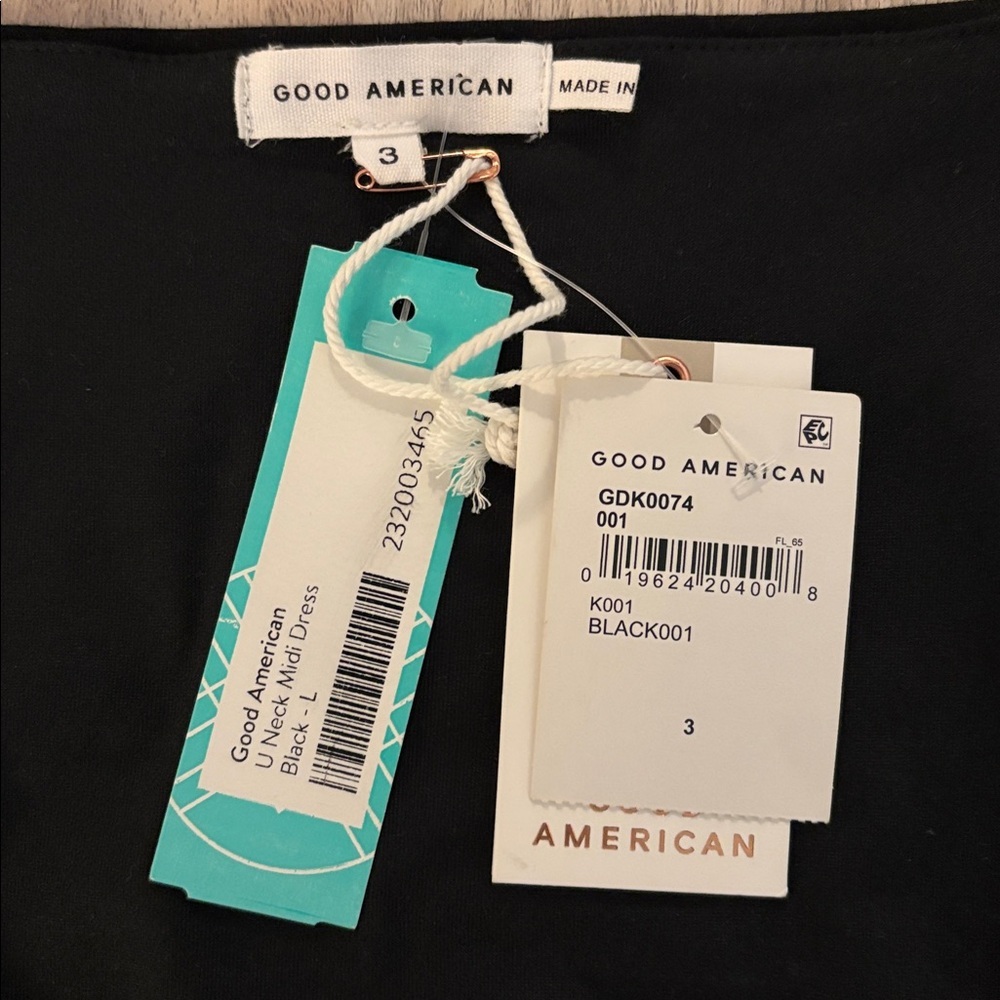 Good American Bodycon Midi Dress Black U-Ring Stretch Long Sleeve 3 Large New - Picture 3 of 7